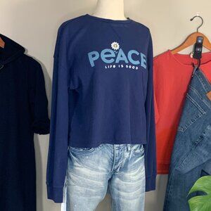Cropped Long Sleeve Henley Life is Good Peace Navy‎ Blue Sleep Base Layer Size S